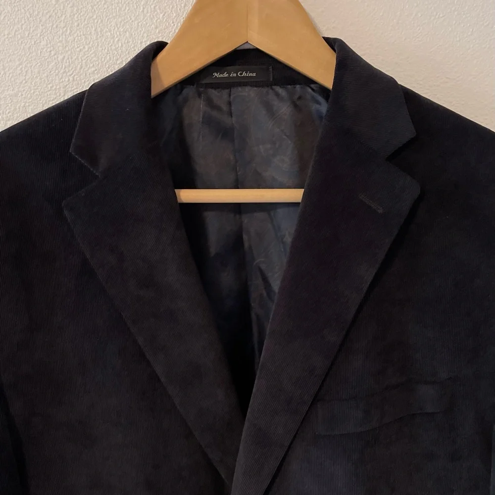 Chaps Fine Wale Corduroy Two Button Blazer Jacket Black Paisley Lining-44R
